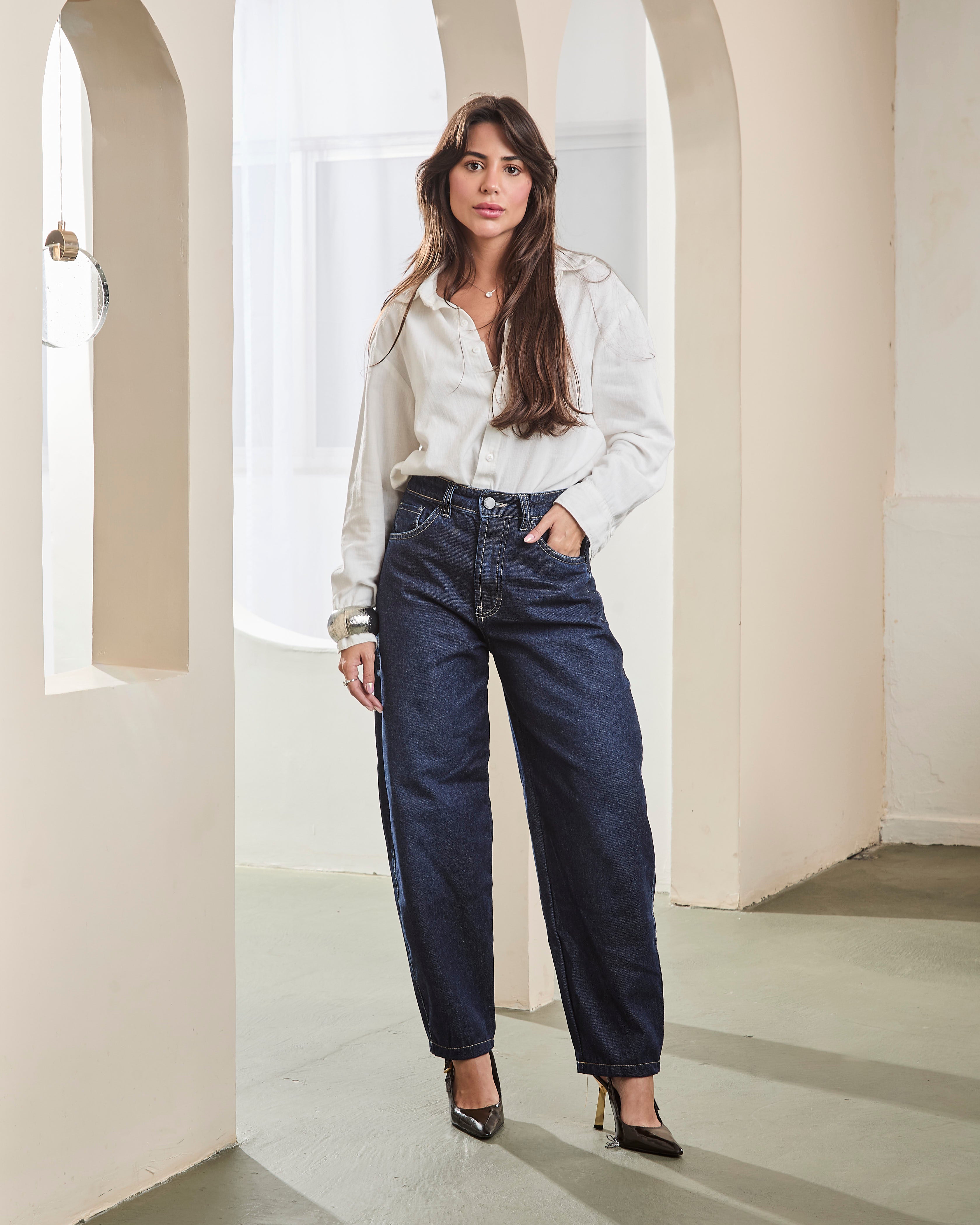 Calça Barrel Kyoto - Jeans escuro