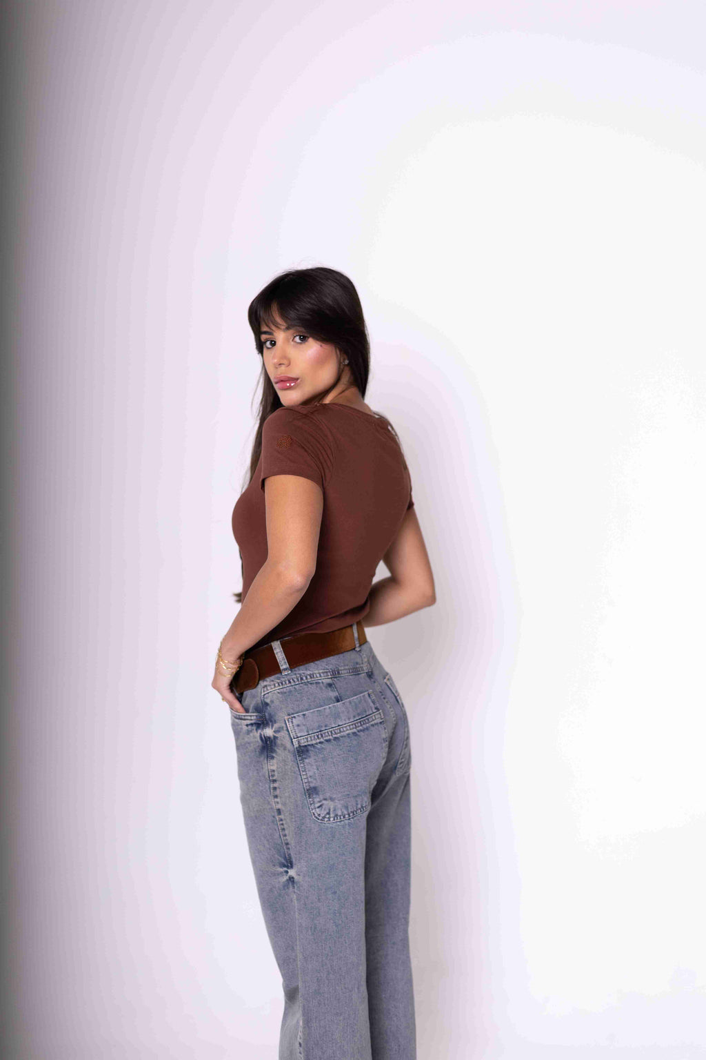 Camiseta Baby Look Feminina Algodão Egípcio - Marrom