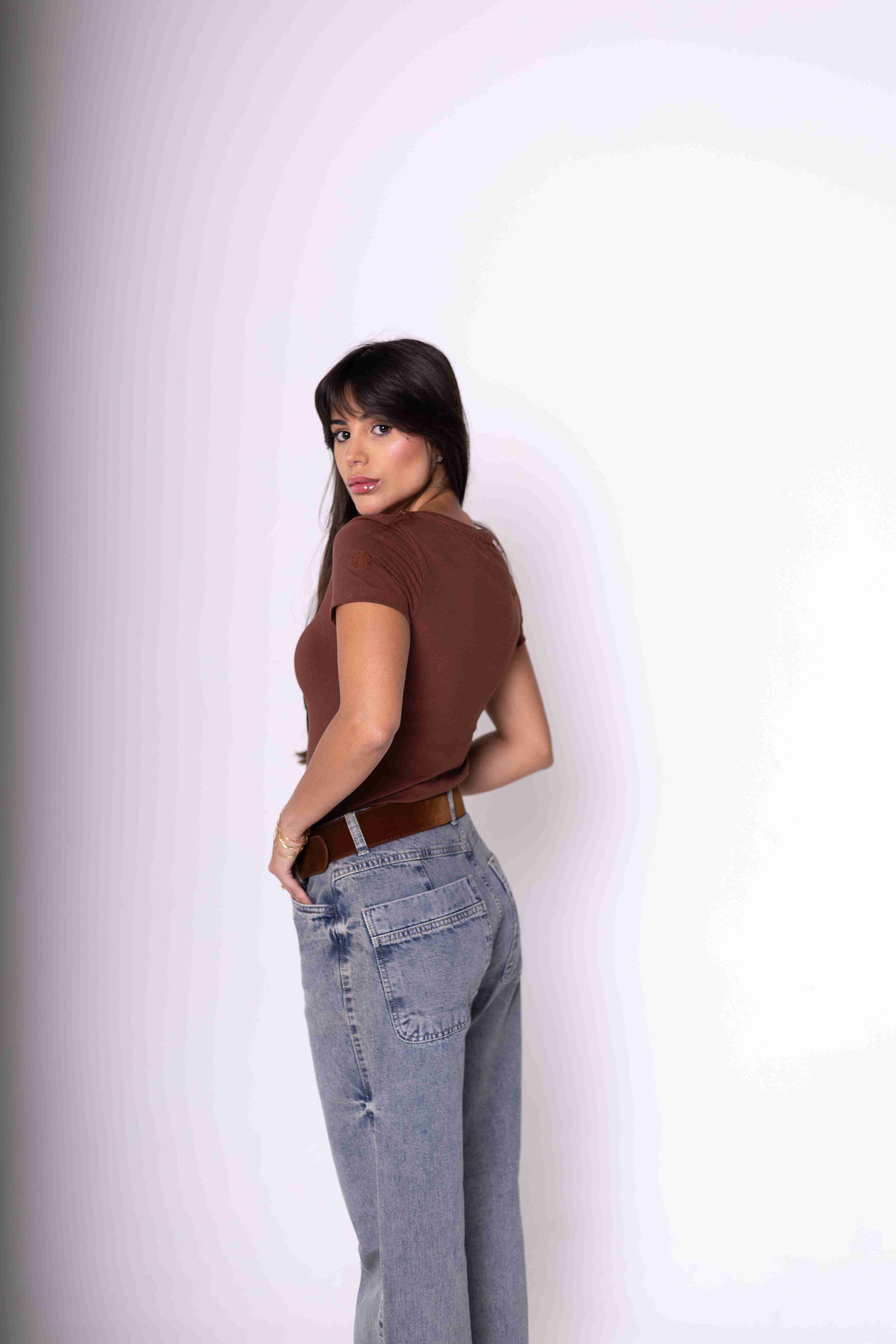 Camiseta Baby Look Feminina Algodão Egípcio - Marrom