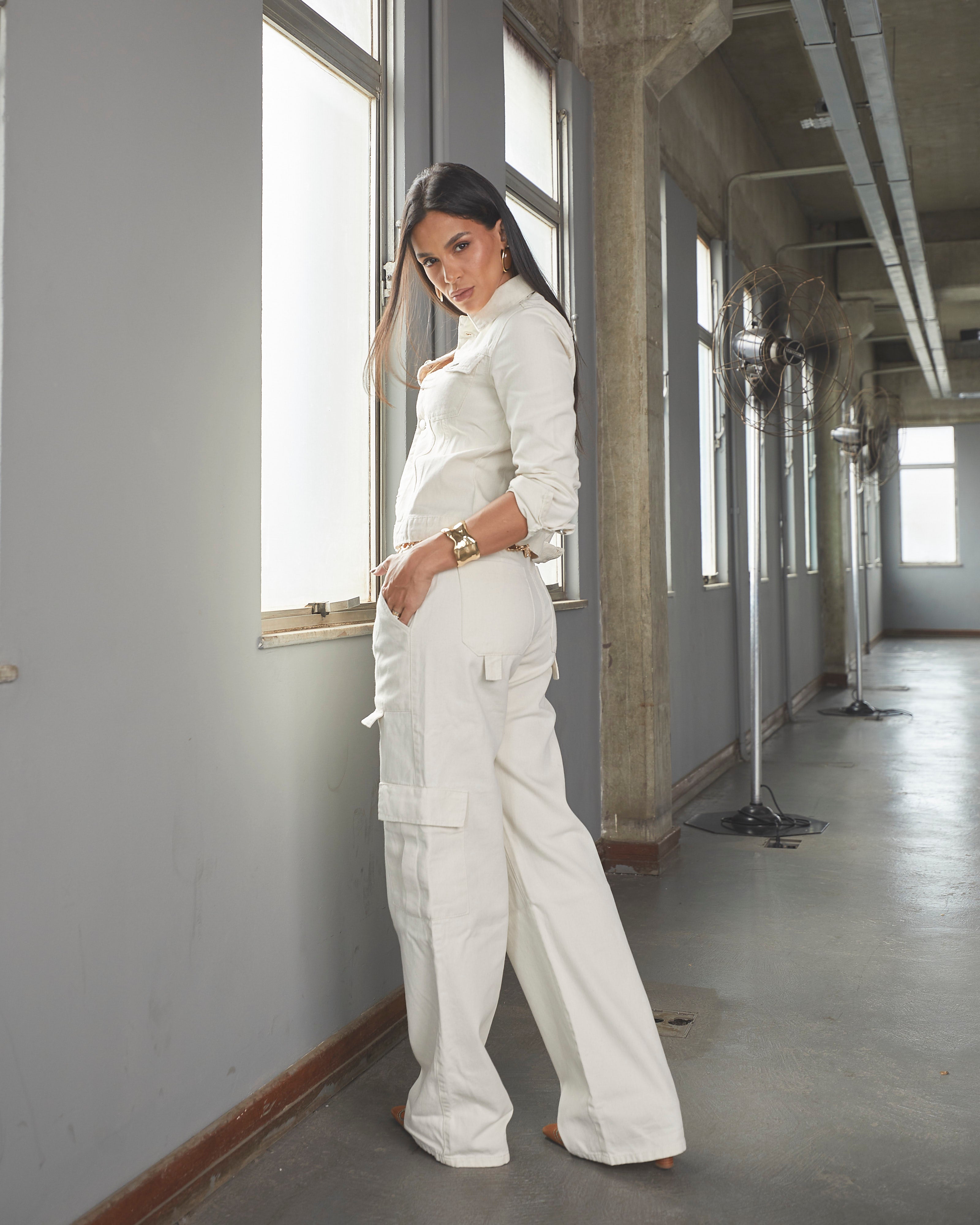 Calça Cargo Palermo - Jeans Off-White Imagem secundária do produto