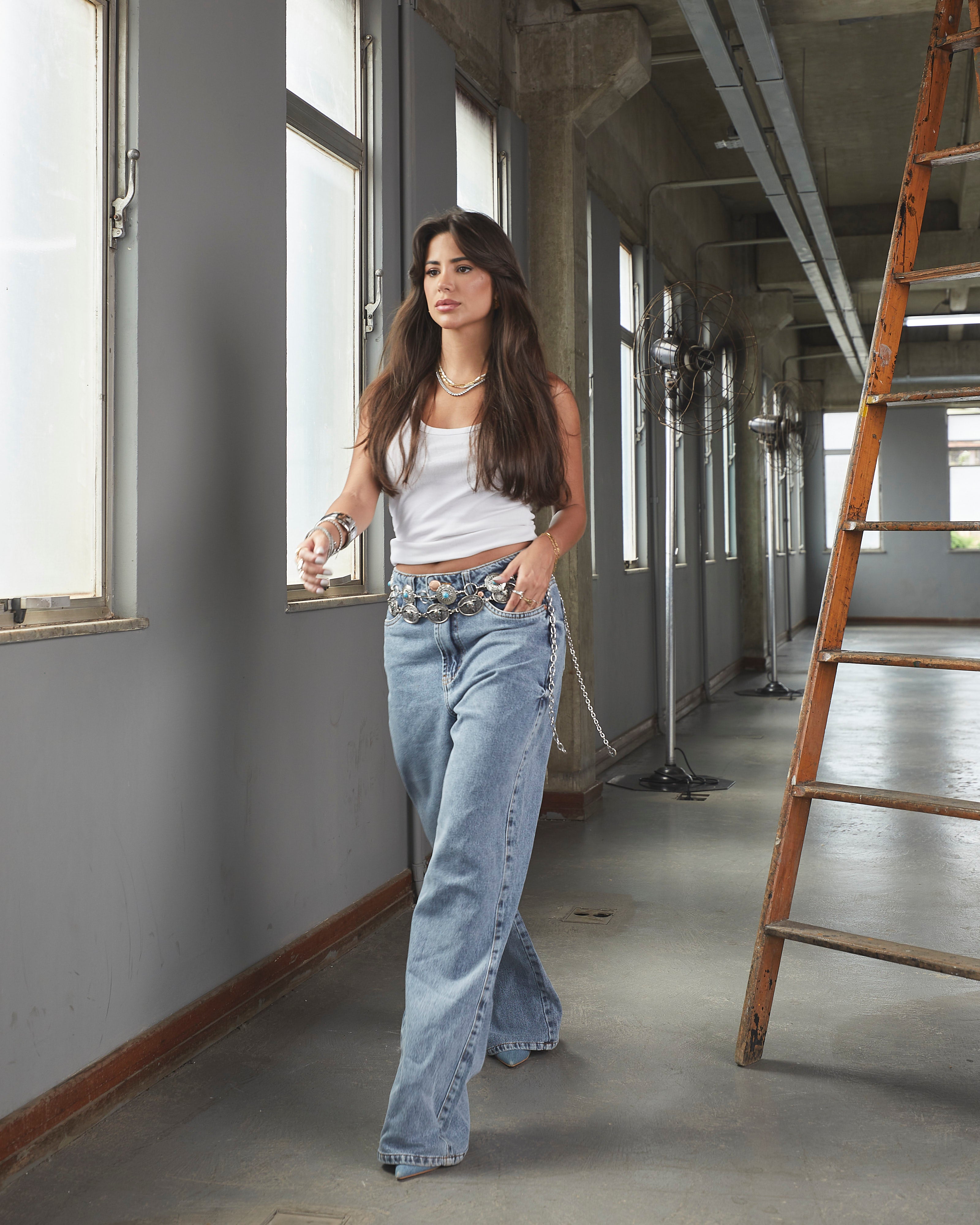 Calça Wide Leg Catena - Jeans Marmorizado