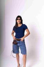 Camiseta Baby Look Feminina Algodão Egípcio - Azul