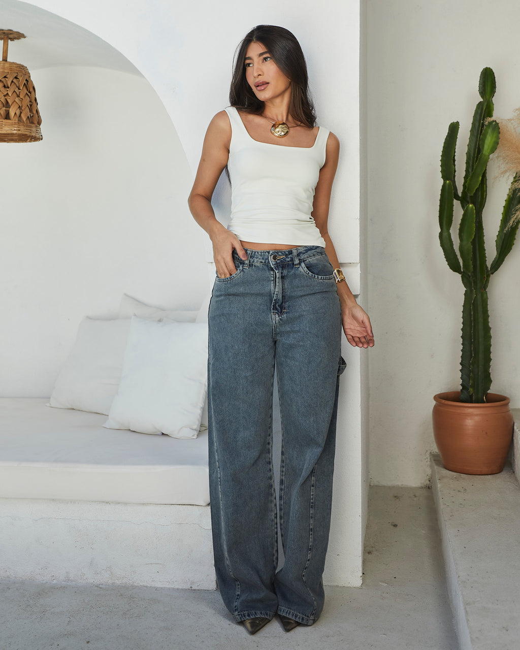 Calça Wide Leg Trancoso - Jeans Marmorizado