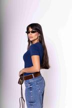 Camiseta Baby Look Feminina Algodão Egípcio - Azul