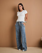Calça Wide Leg Ali - Jeans marmorizado