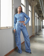 Jaqueta Cropped Mendonza - Jeans Escuro