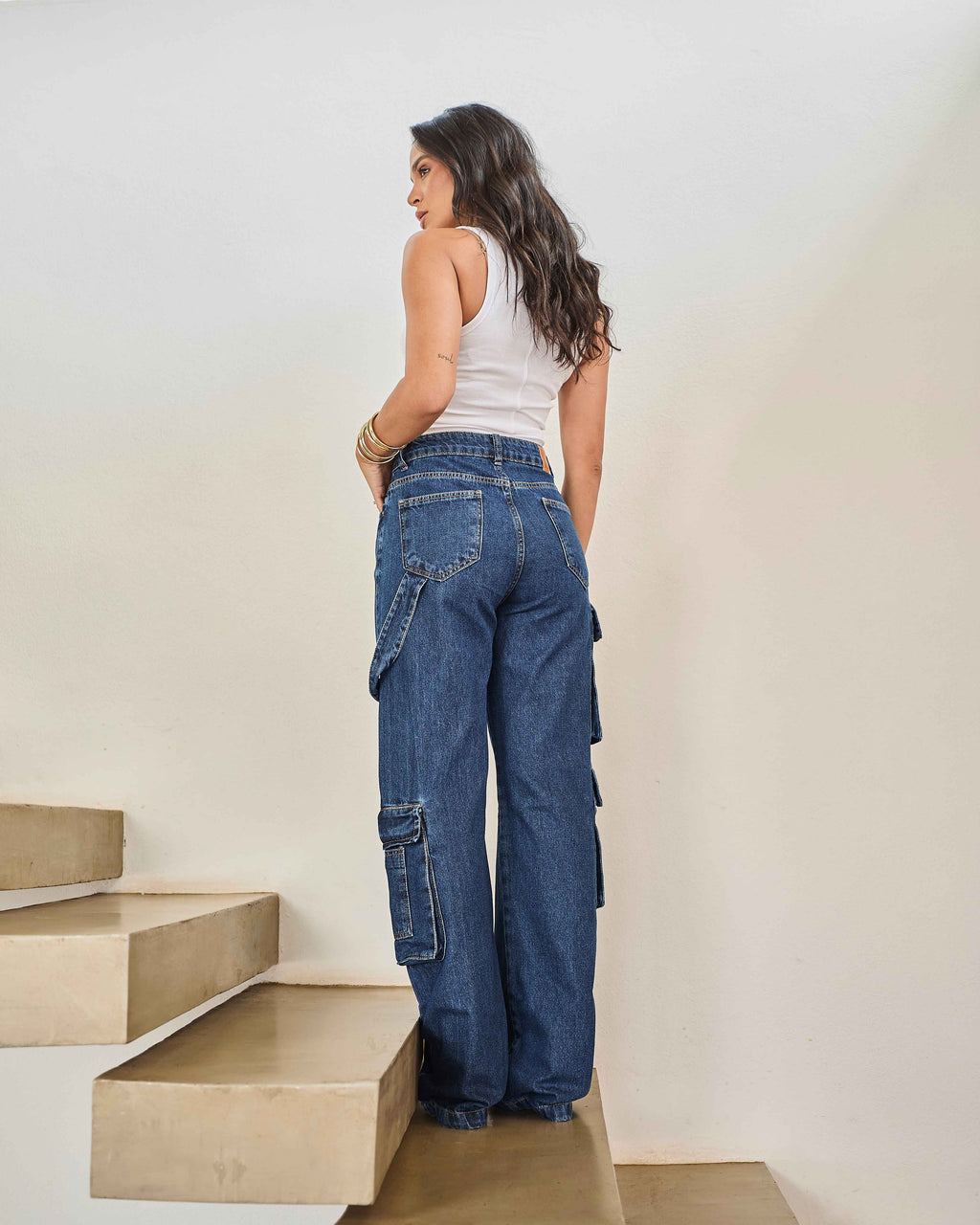 Calça Cargo Street - Jeans Escuro
