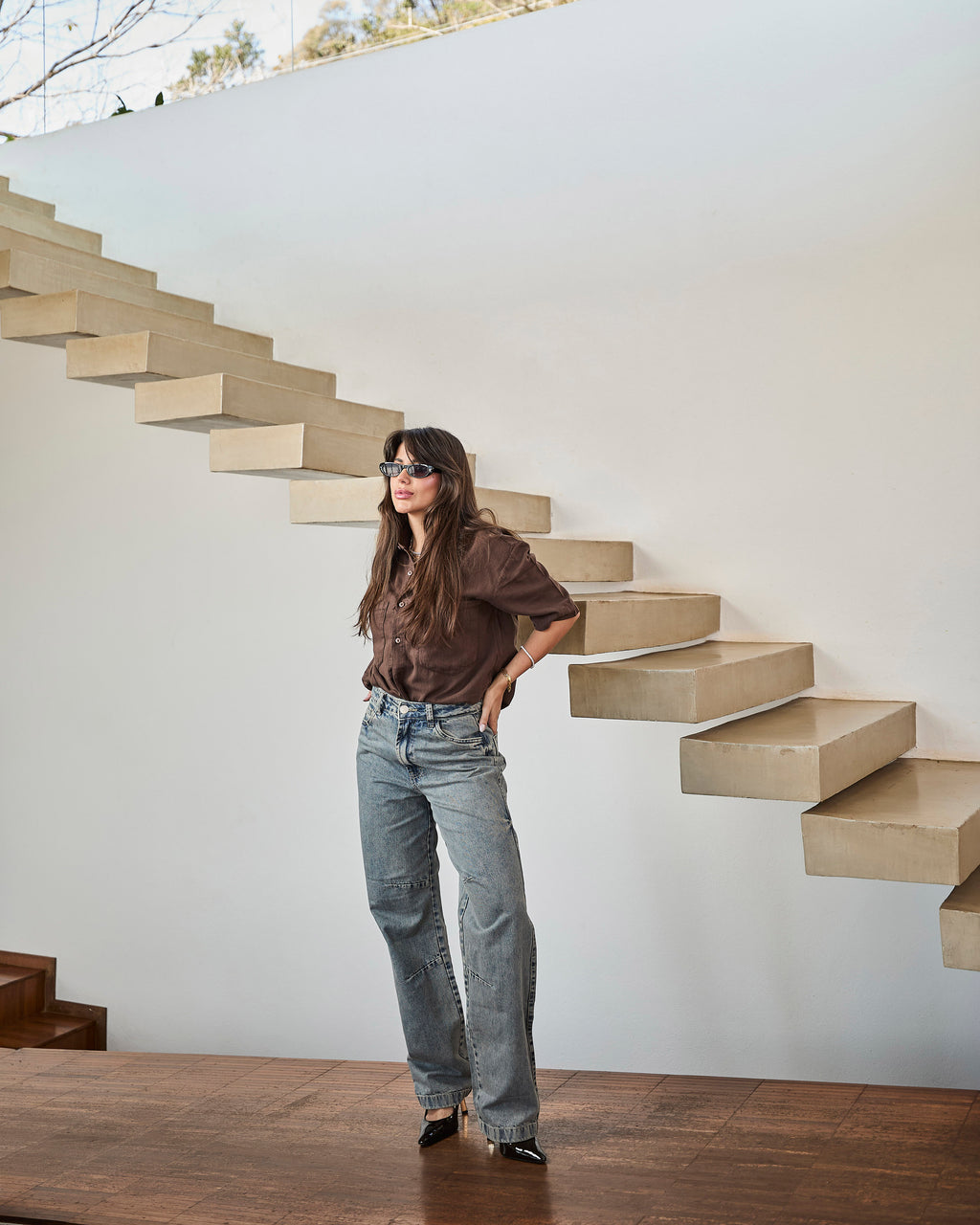 Calça Reta Frame - Jeans Marmorizado