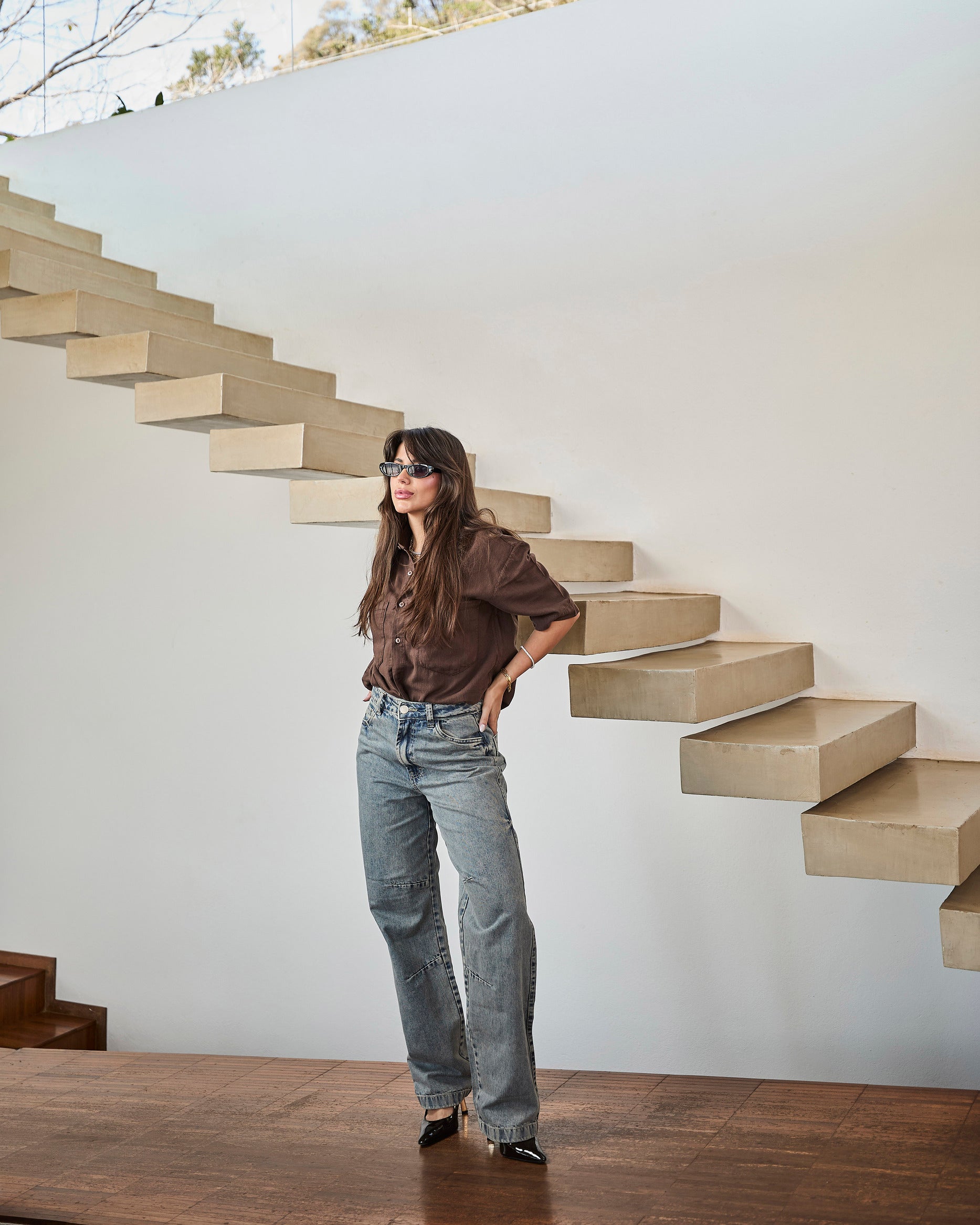 Calça Reta Frame - Jeans Marmorizado