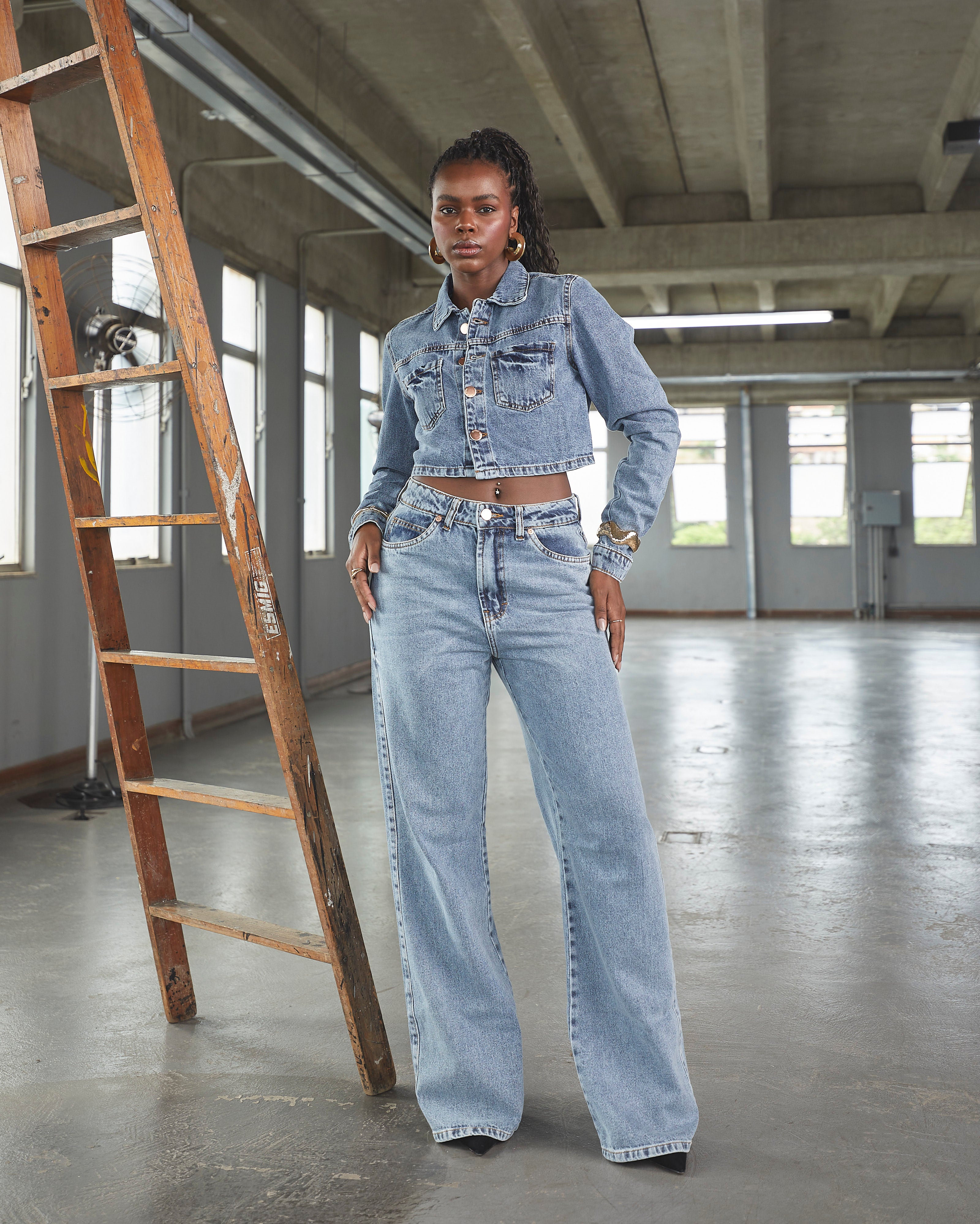 Jaqueta Cropped Catena - Jeans Marmorizado