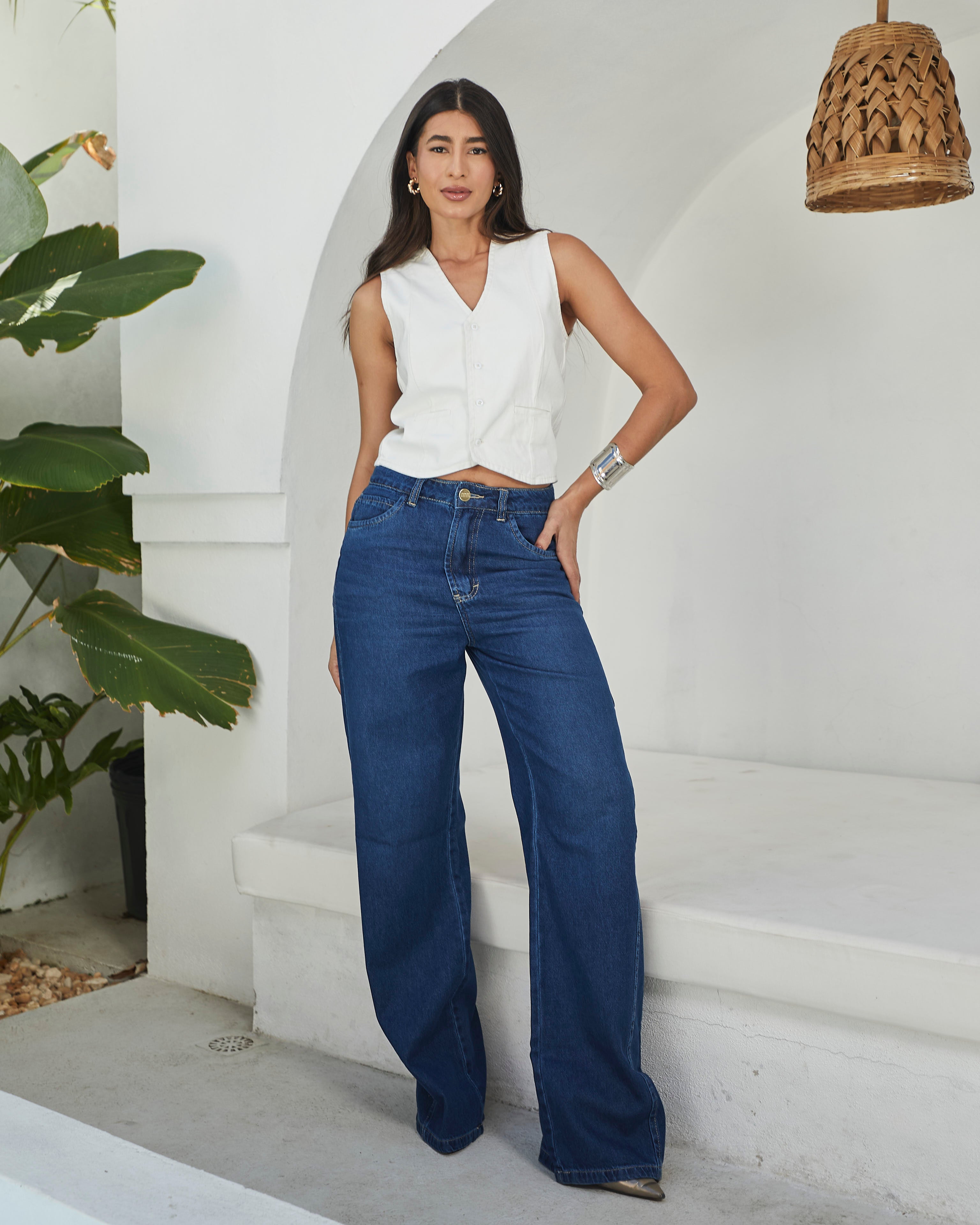 Calça Wide Leg Trancoso - Jeans Escuro Imagem principal do produto