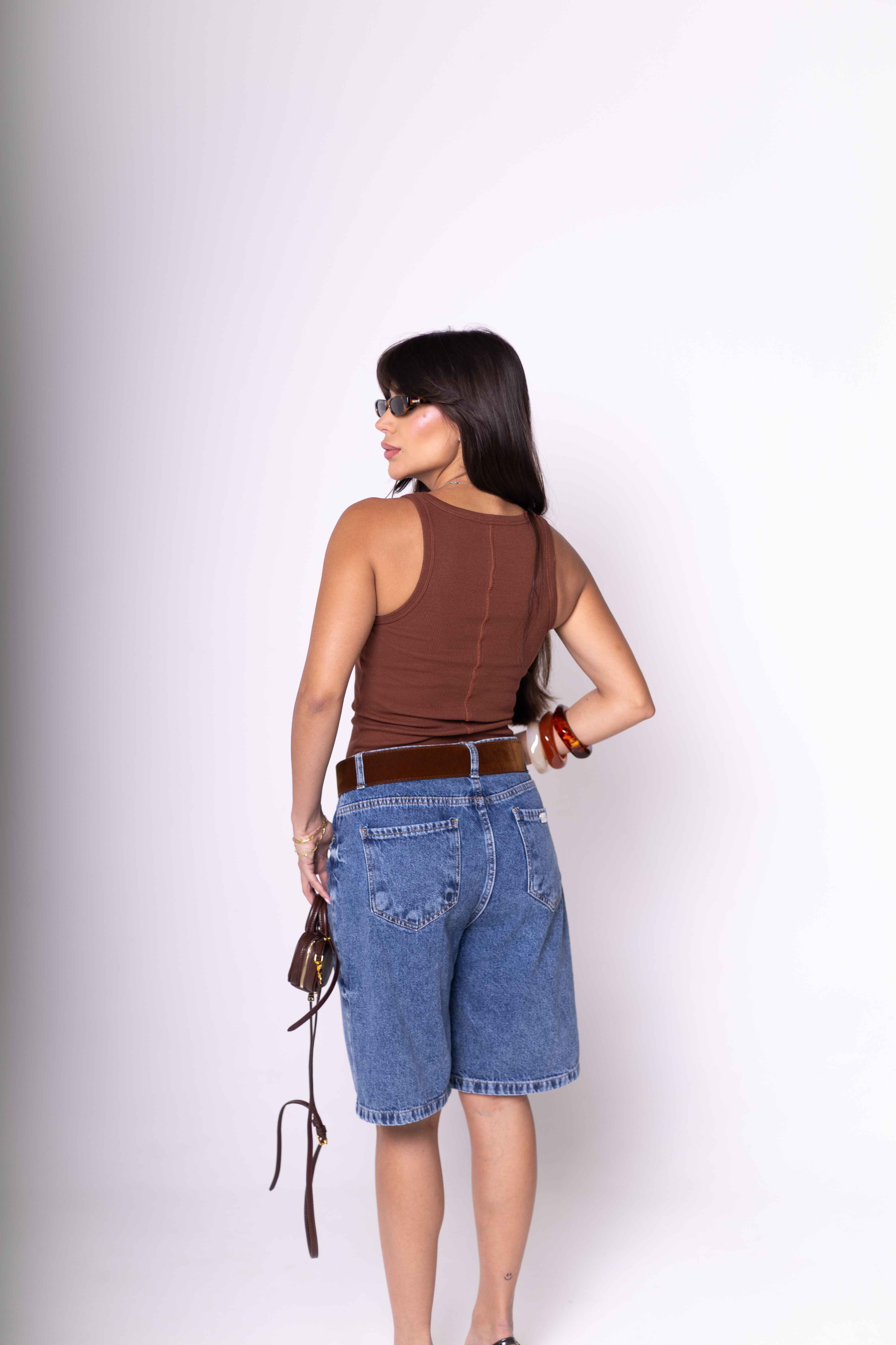 Regata Feminina Algodão Egípcio - Marrom Imagem secundária do produto