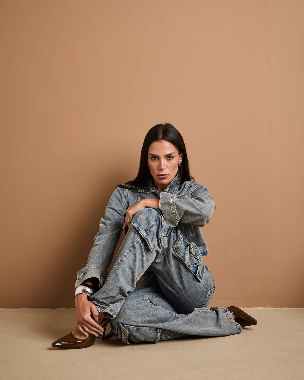 Calça Cargo Siena - Jeans marmorizado