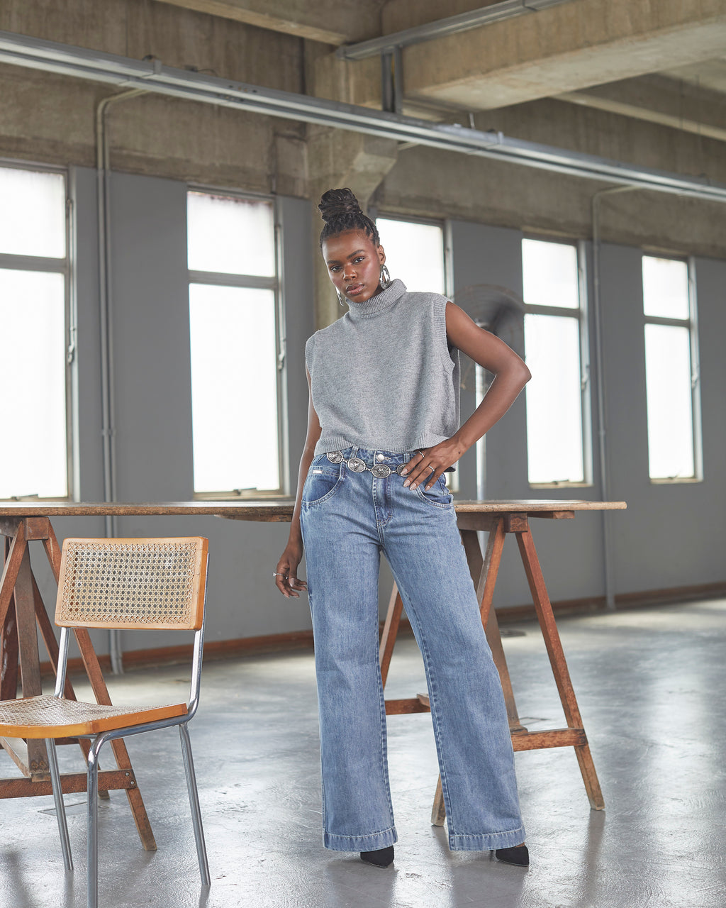 Calça Wide Leg Tokyo - Jeans Marmorizado