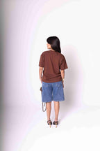 T-Shirt Oversized Feminina Algodão Egípcio - Marrom