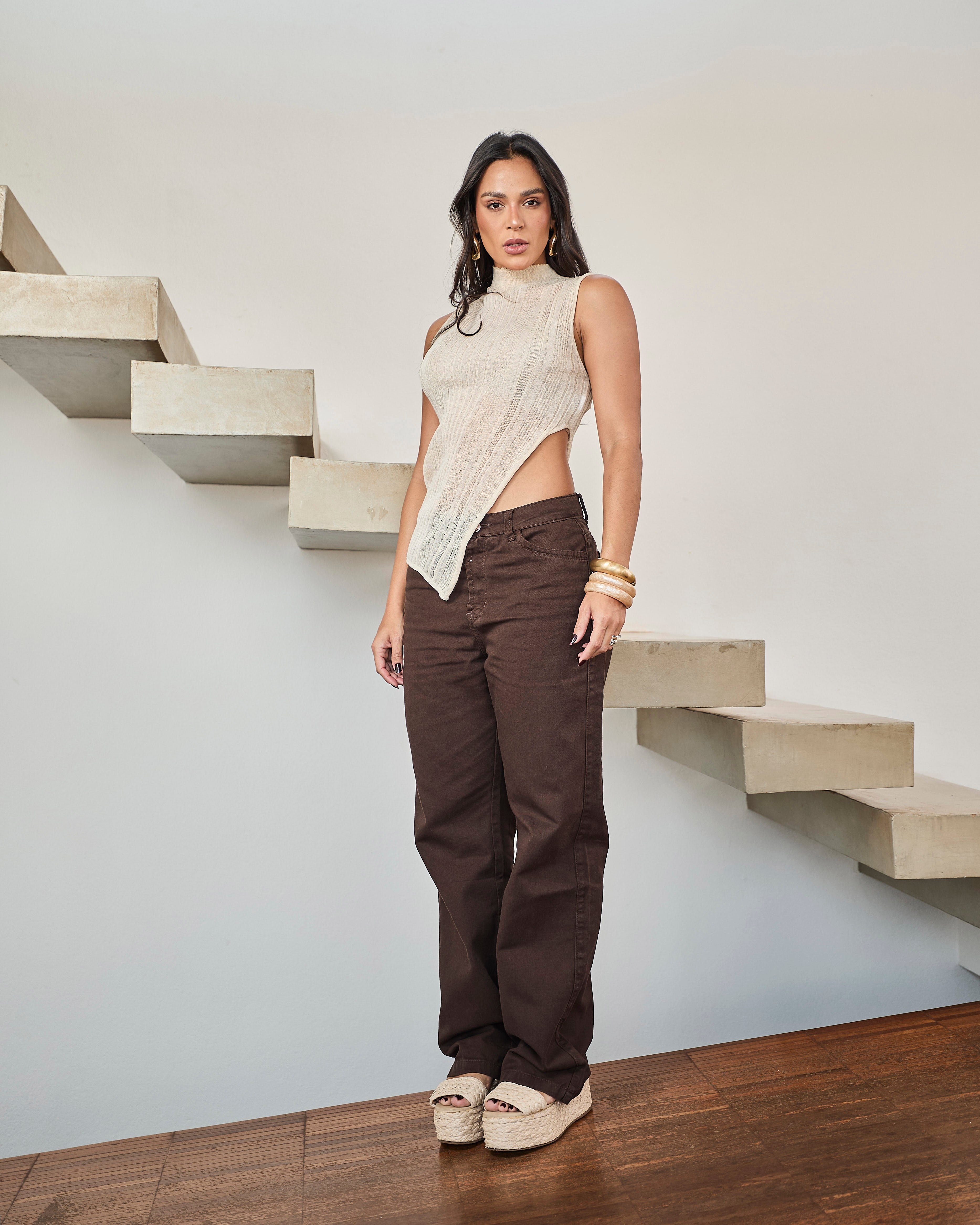 Calça Reta Zaya - Marrom Café