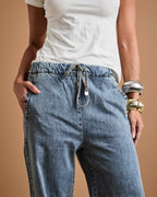 Calça Wide Leg Ali - Jeans marmorizado