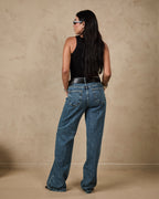 Calça Wide Leg Madrid - Jeans marmorizado