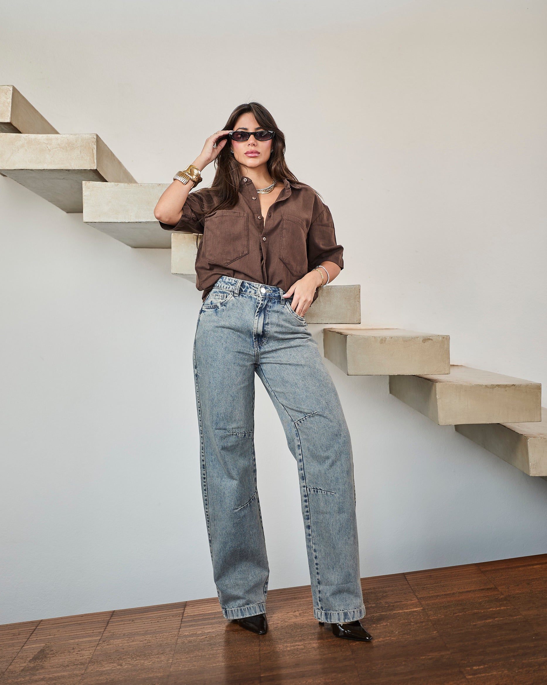 Calça Reta Frame - Jeans Marmorizado Imagem principal do produto