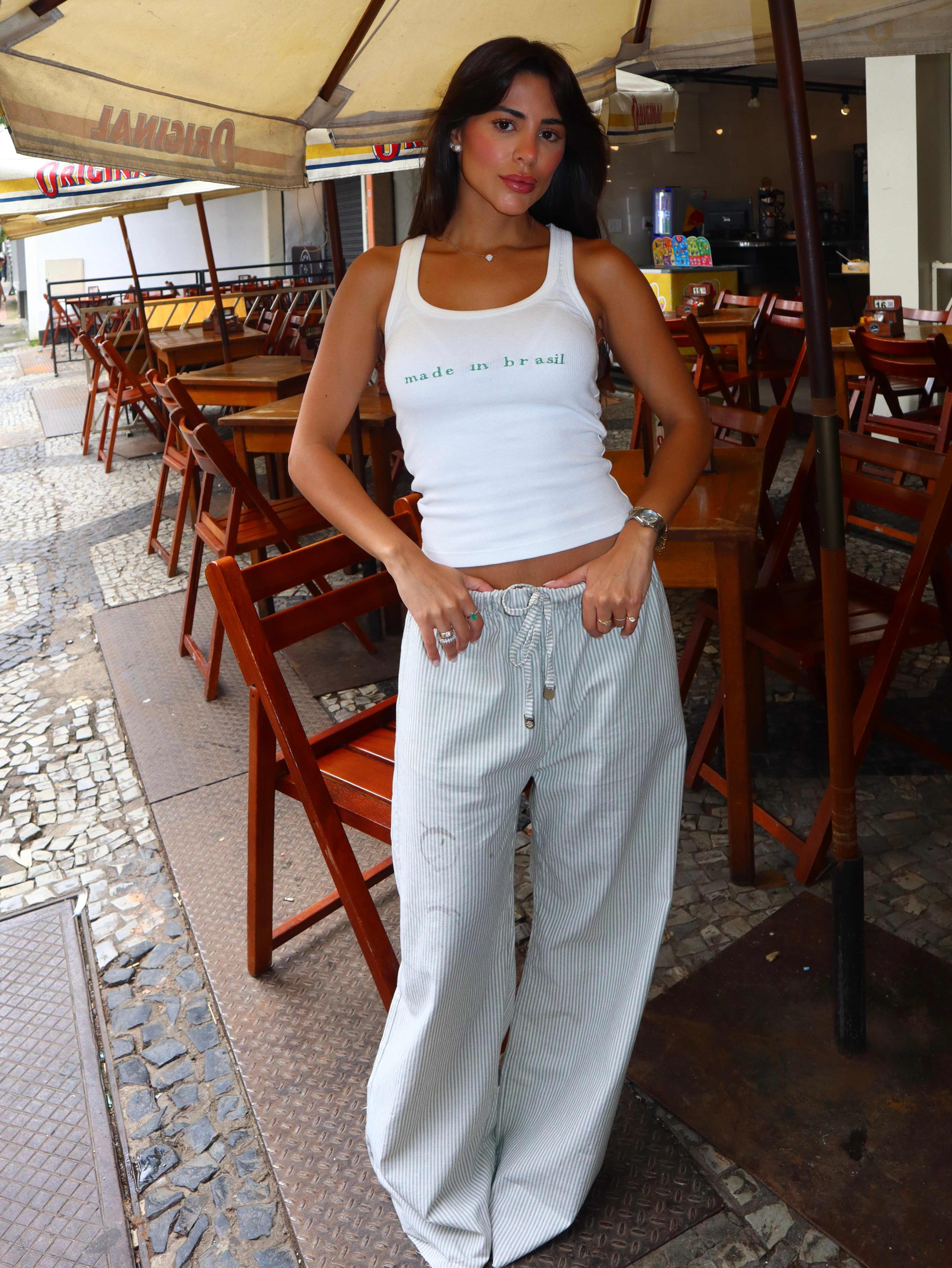 Calça Maré - Listrada Verde Imagem principal do produto