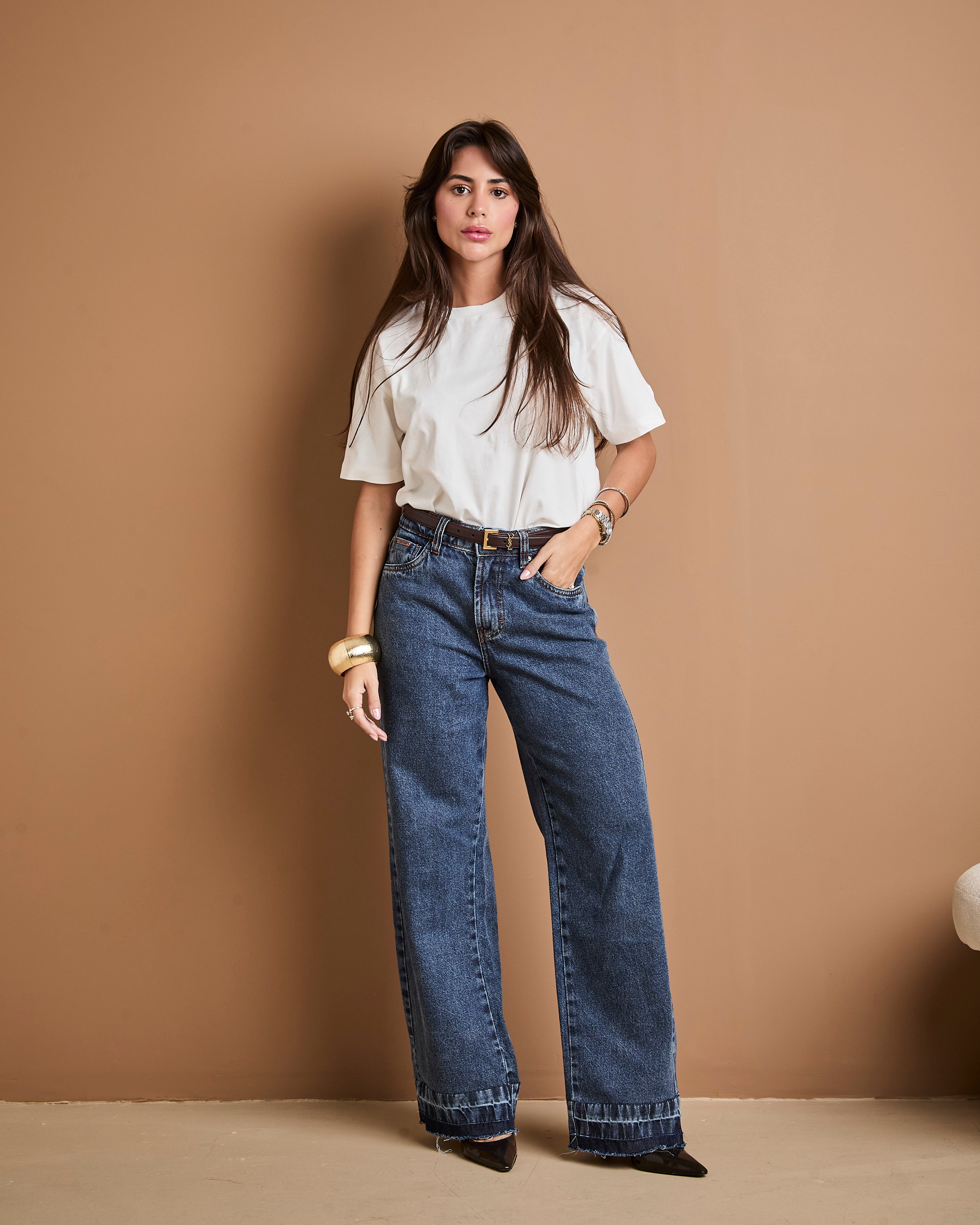 Calça Reta Alba - Jeans Marmorizado Imagem principal do produto