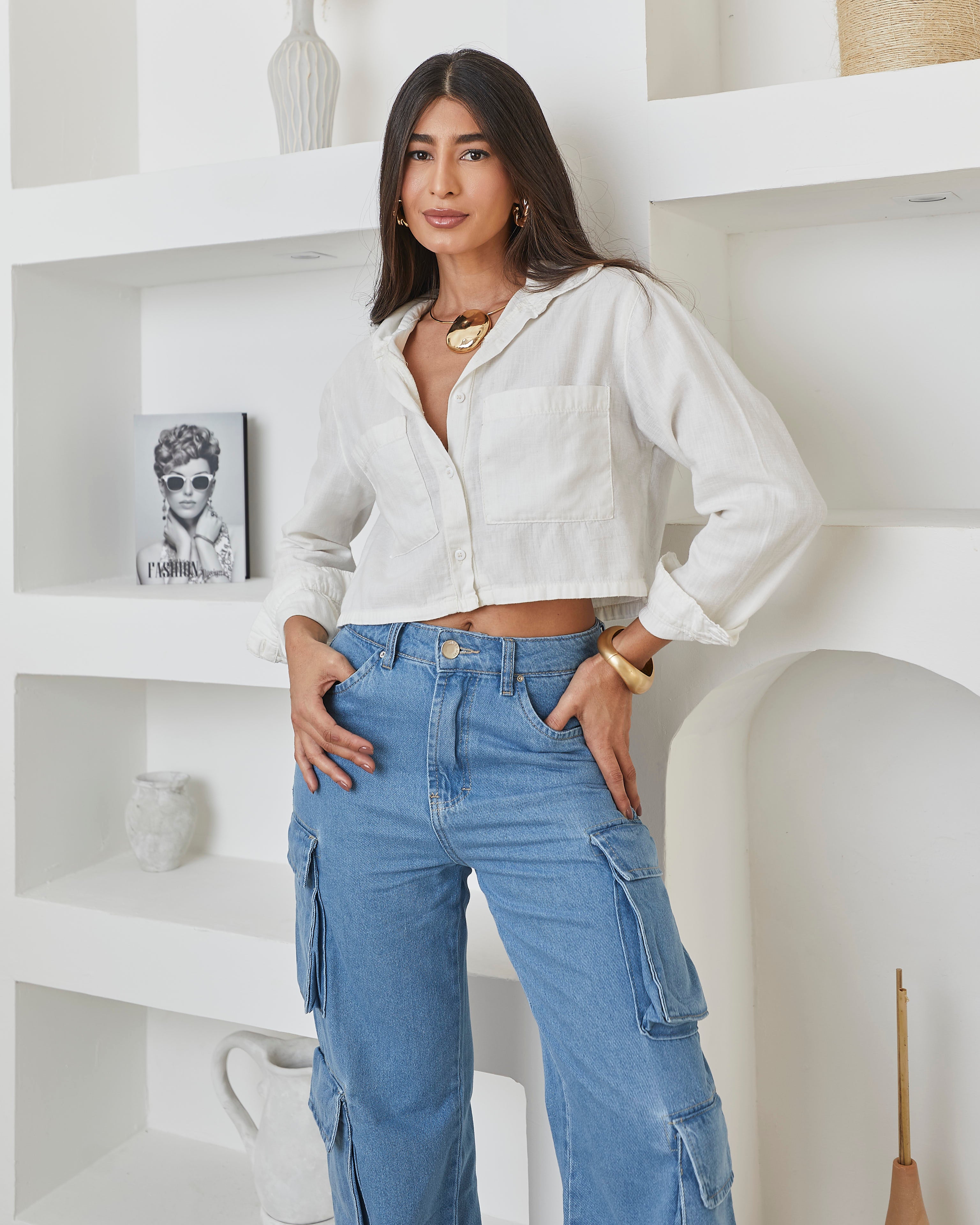 Calça Cargo Luar - Jeans Claro