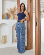 Calça Cargo Luar - Jeans Marmorizado