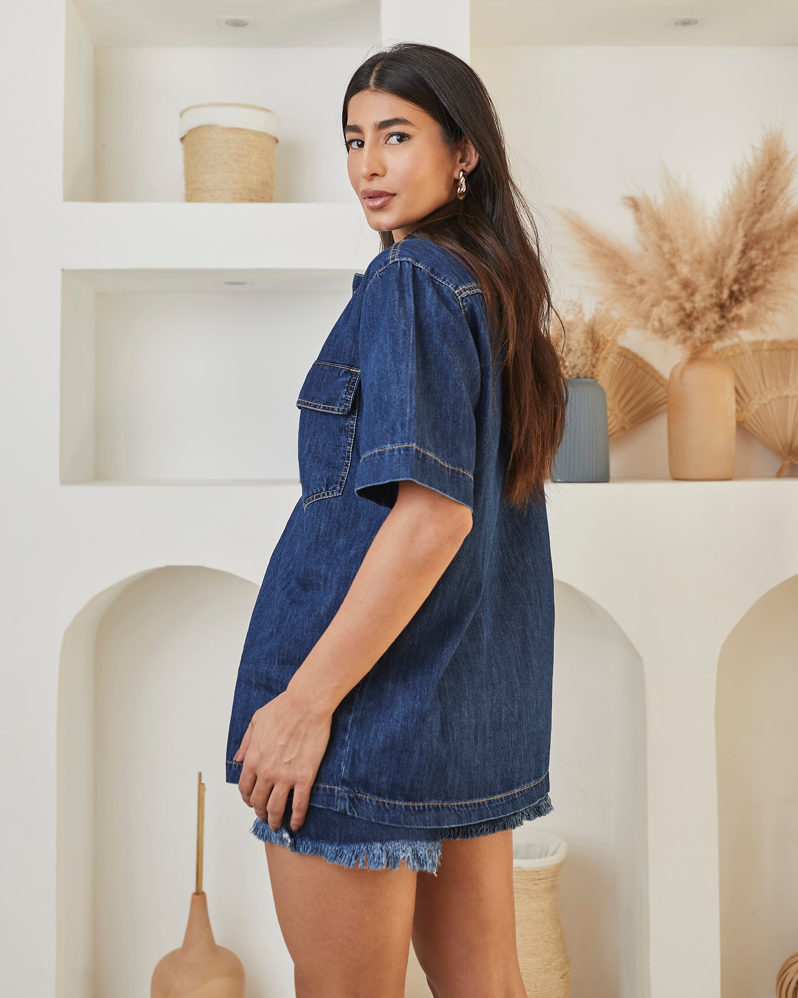 Camisa Oversized Duna - Jeans Escuro