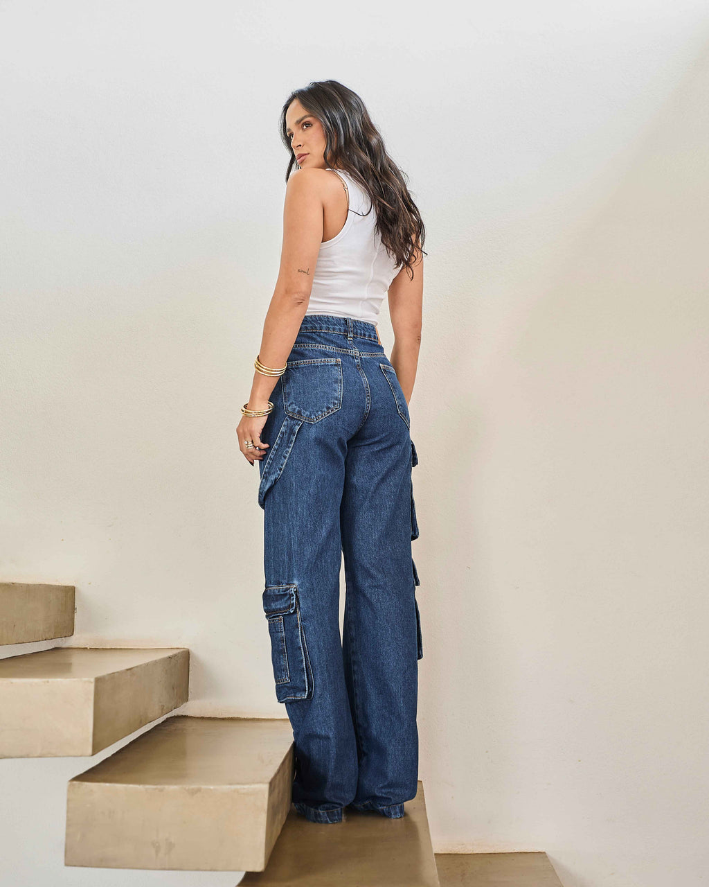 Calça Cargo Street - Jeans Escuro