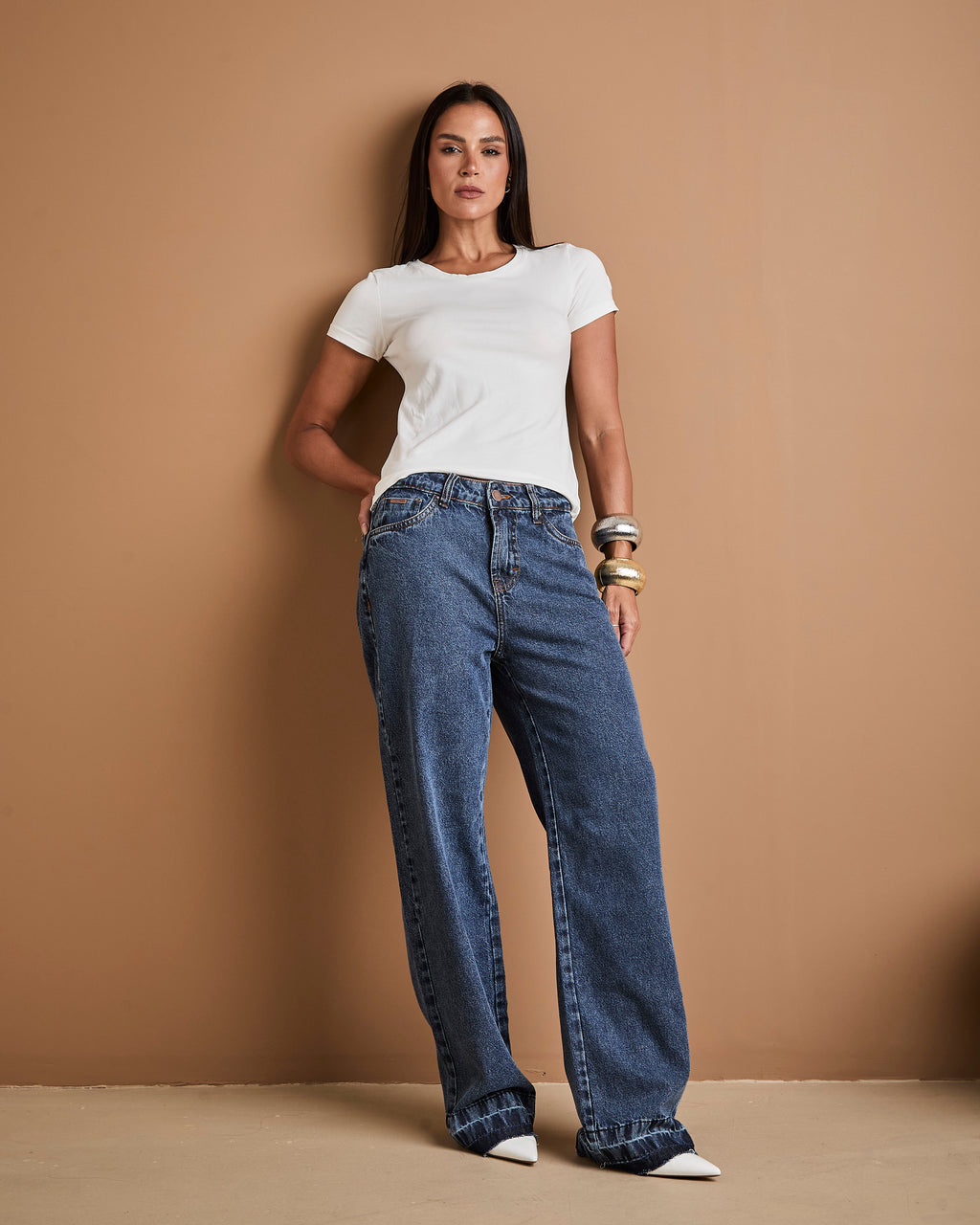 Calça Reta Alba - Jeans Marmorizado
