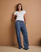 Calça Reta Alba - Jeans Marmorizado