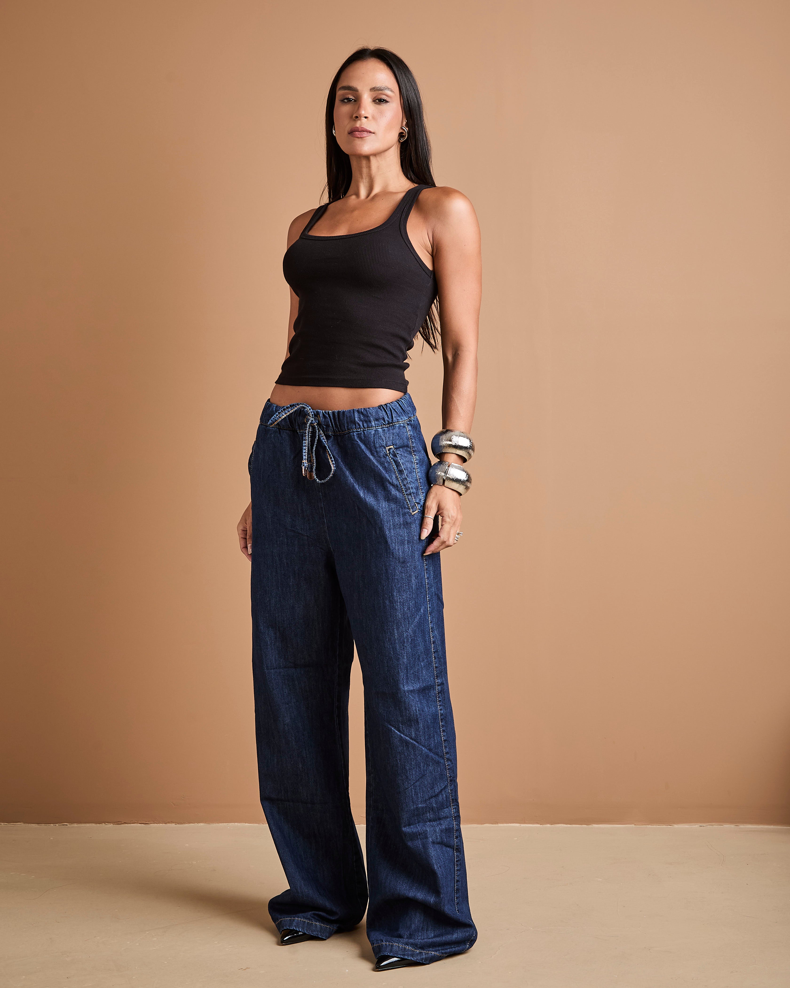 Calça Wide Leg Ali - Jeans Escuro
