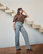 Calça Reta Frame - Jeans Marmorizado