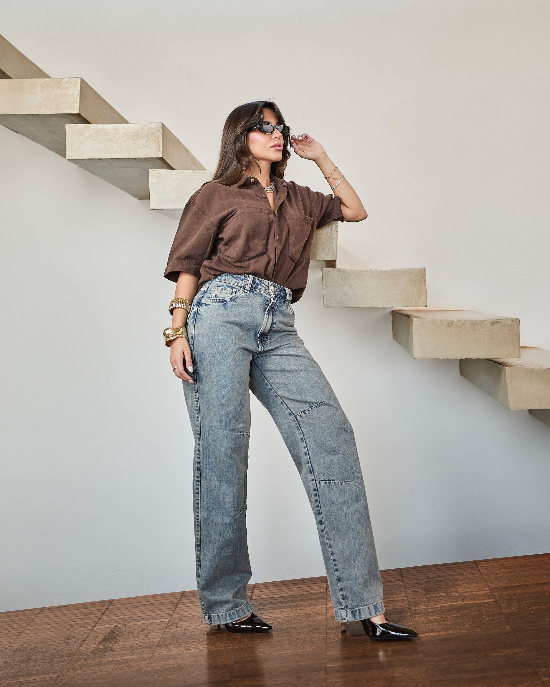 Calça Reta Frame - Jeans Marmorizado