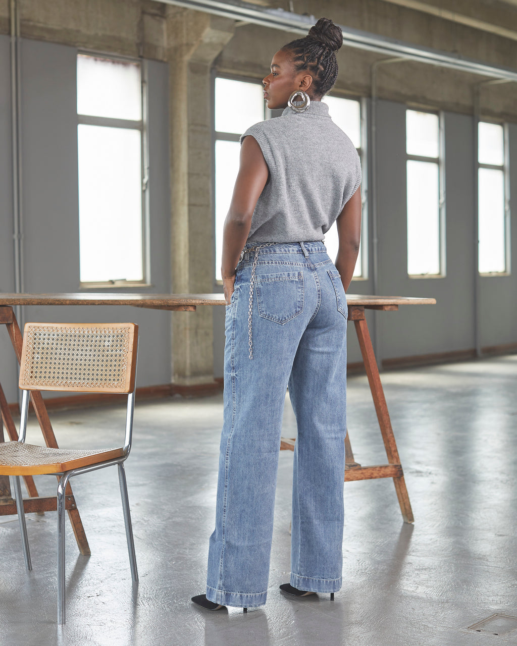 Calça Wide Leg Tokyo - Jeans Marmorizado