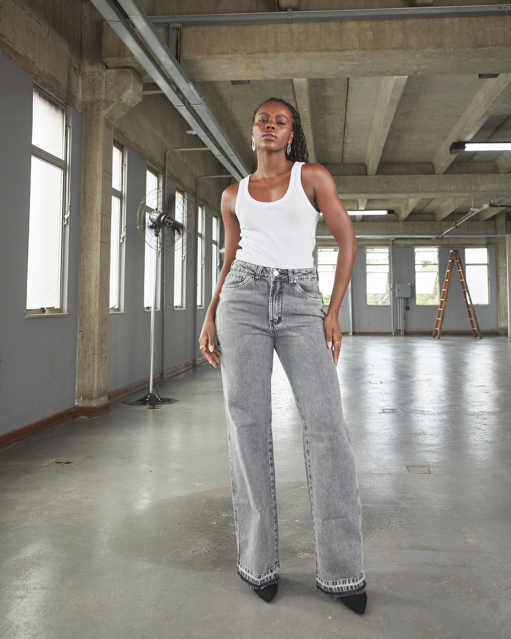 Calça Reta Boston - Jeans Marmorizado Black