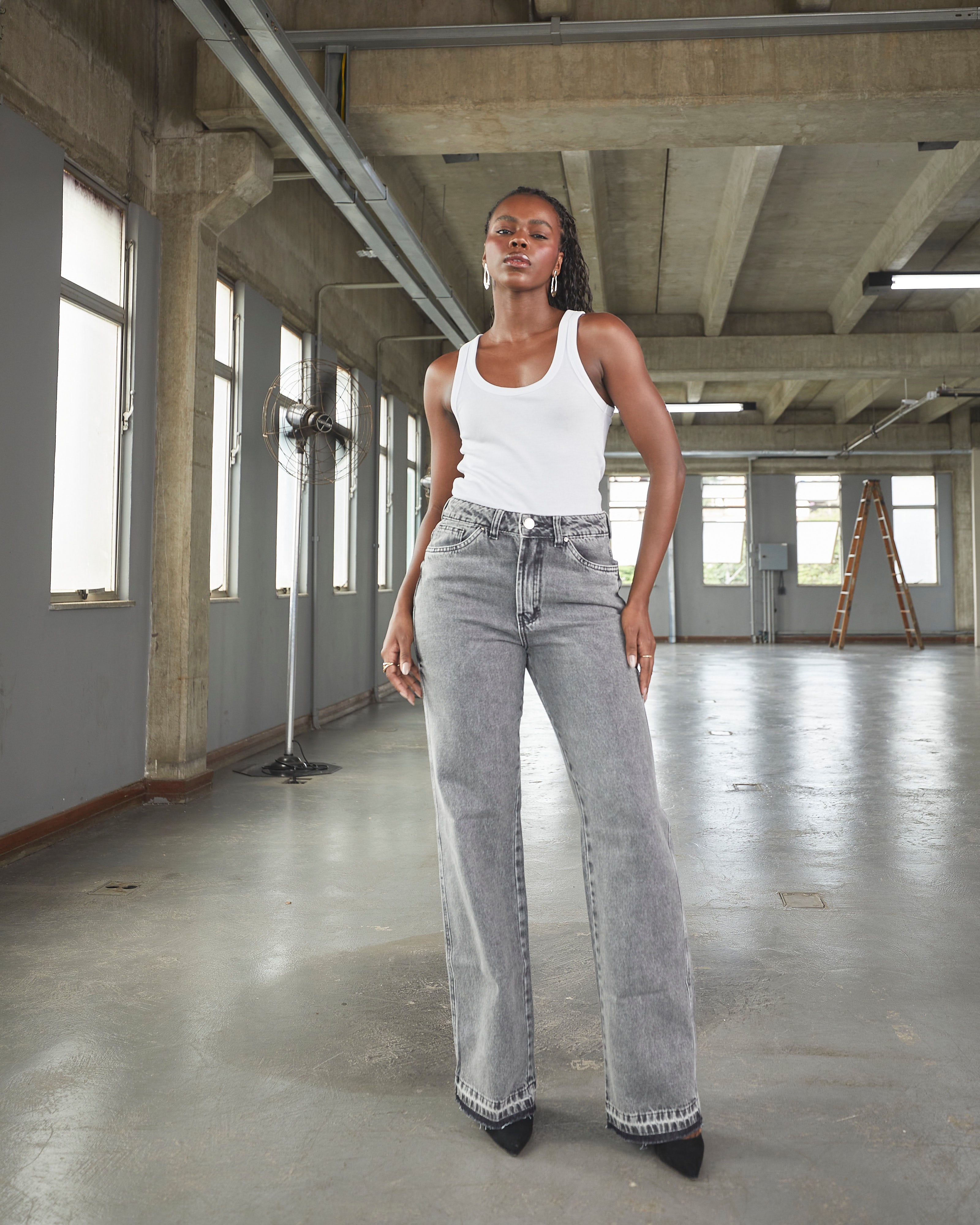 Calça Reta Boston - Jeans Marmorizado Black