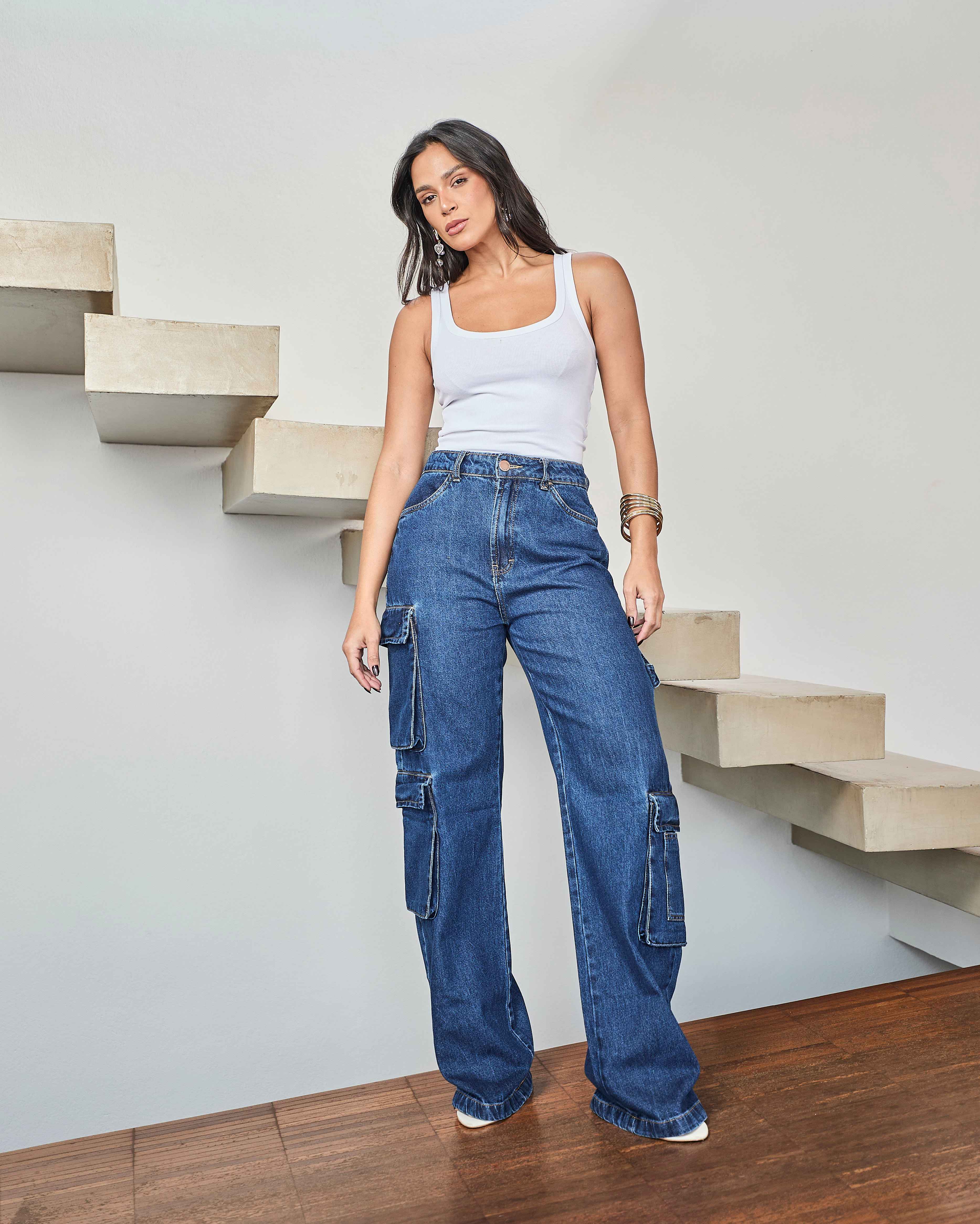 Calça Cargo Street - Jeans Escuro