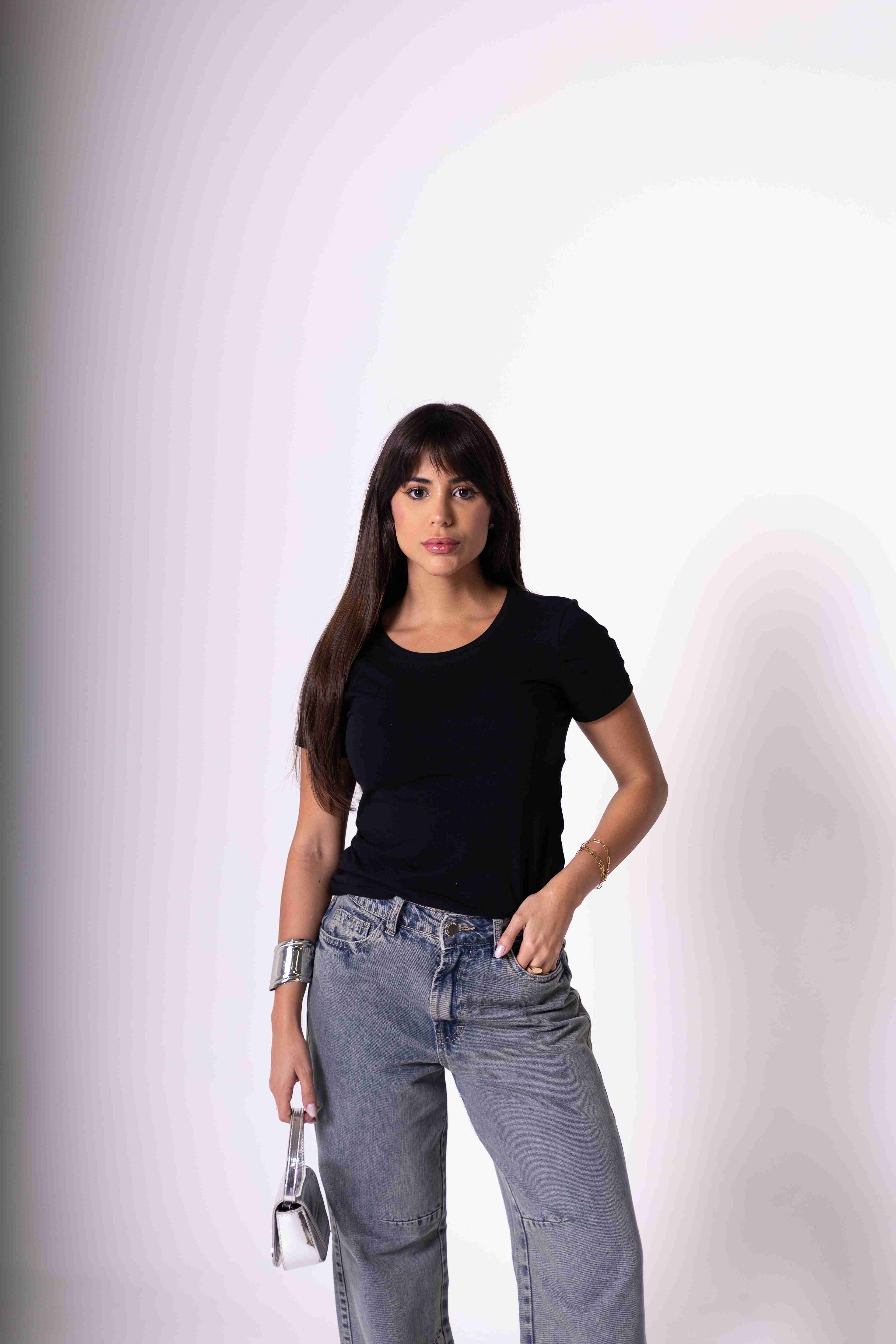 Camiseta Baby Look Feminina Algodão Egípcio - Preta