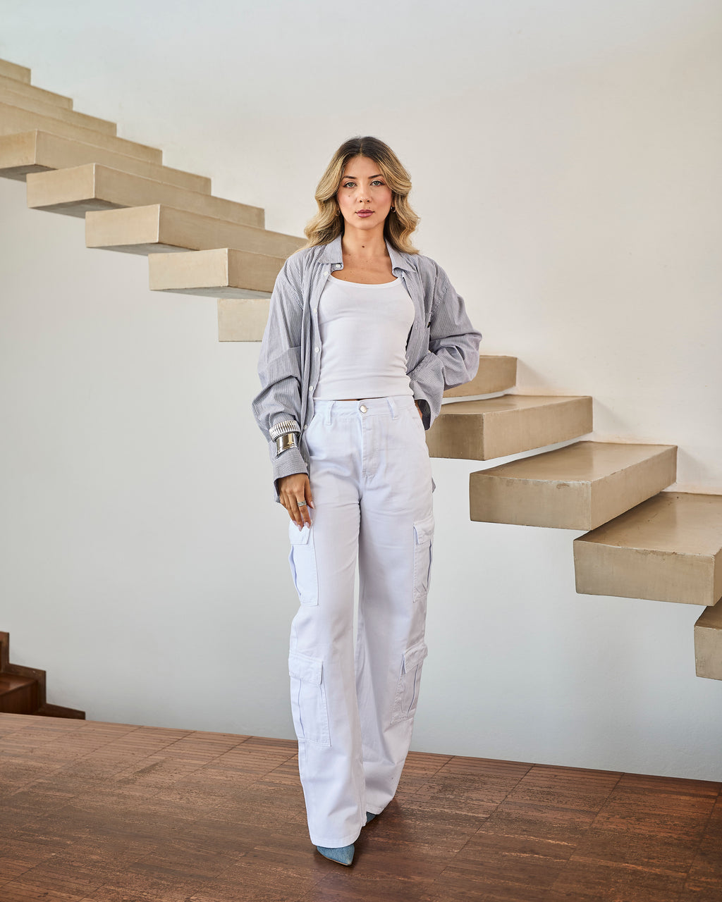 Calça Cargo Bélgica - Jeans Branco