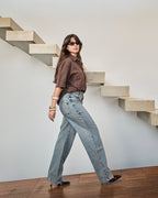 Calça Reta Frame - Jeans Marmorizado