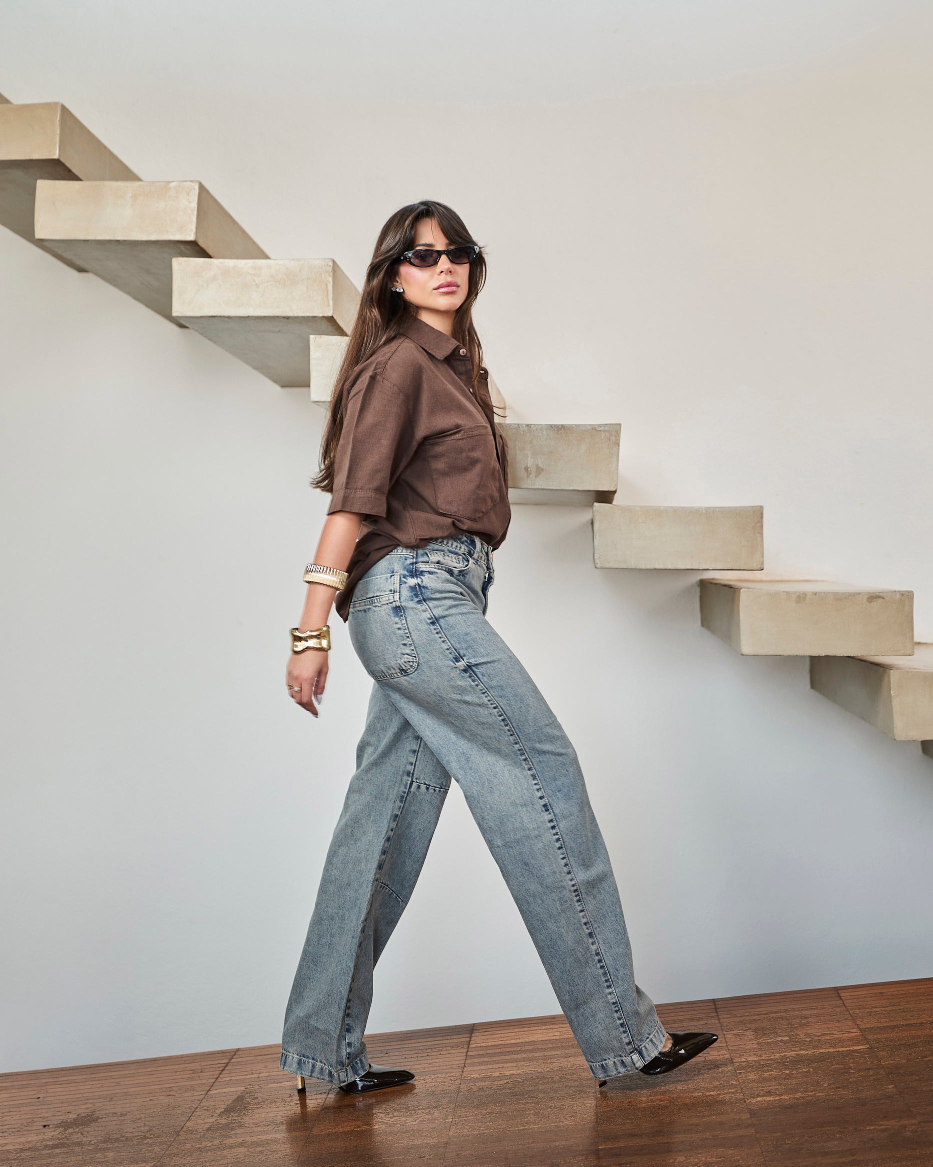 Calça Reta Frame - Jeans Marmorizado