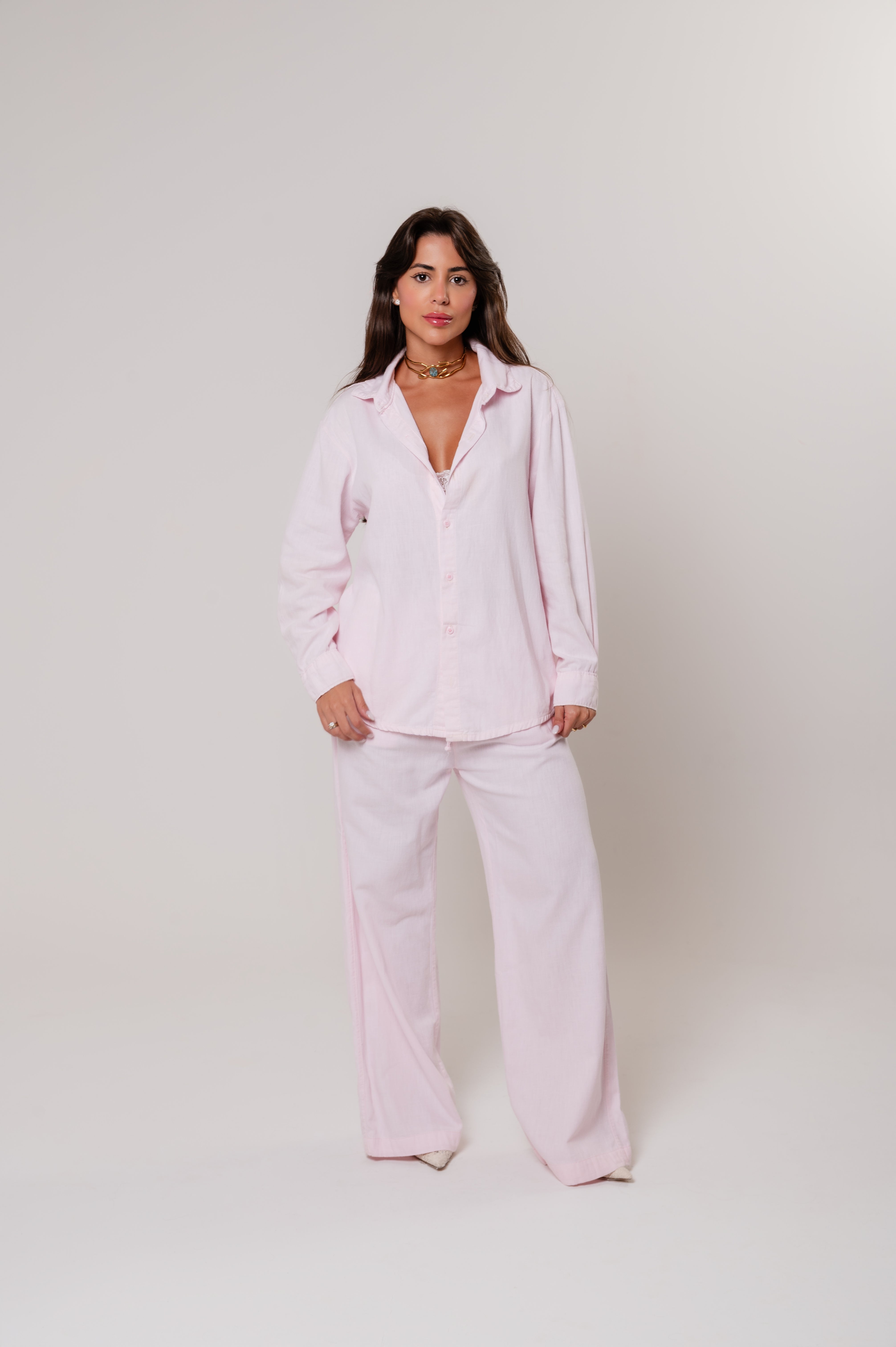 Calça Viscolinho Cós Elástico Rosa Imagem secundária do produto