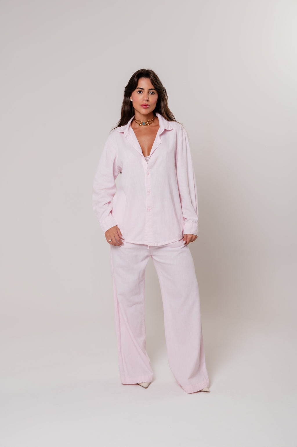 Calça Viscolinho Cós Elástico Rosa