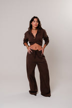 Camisa Viscolinho Oversized Marrom Café