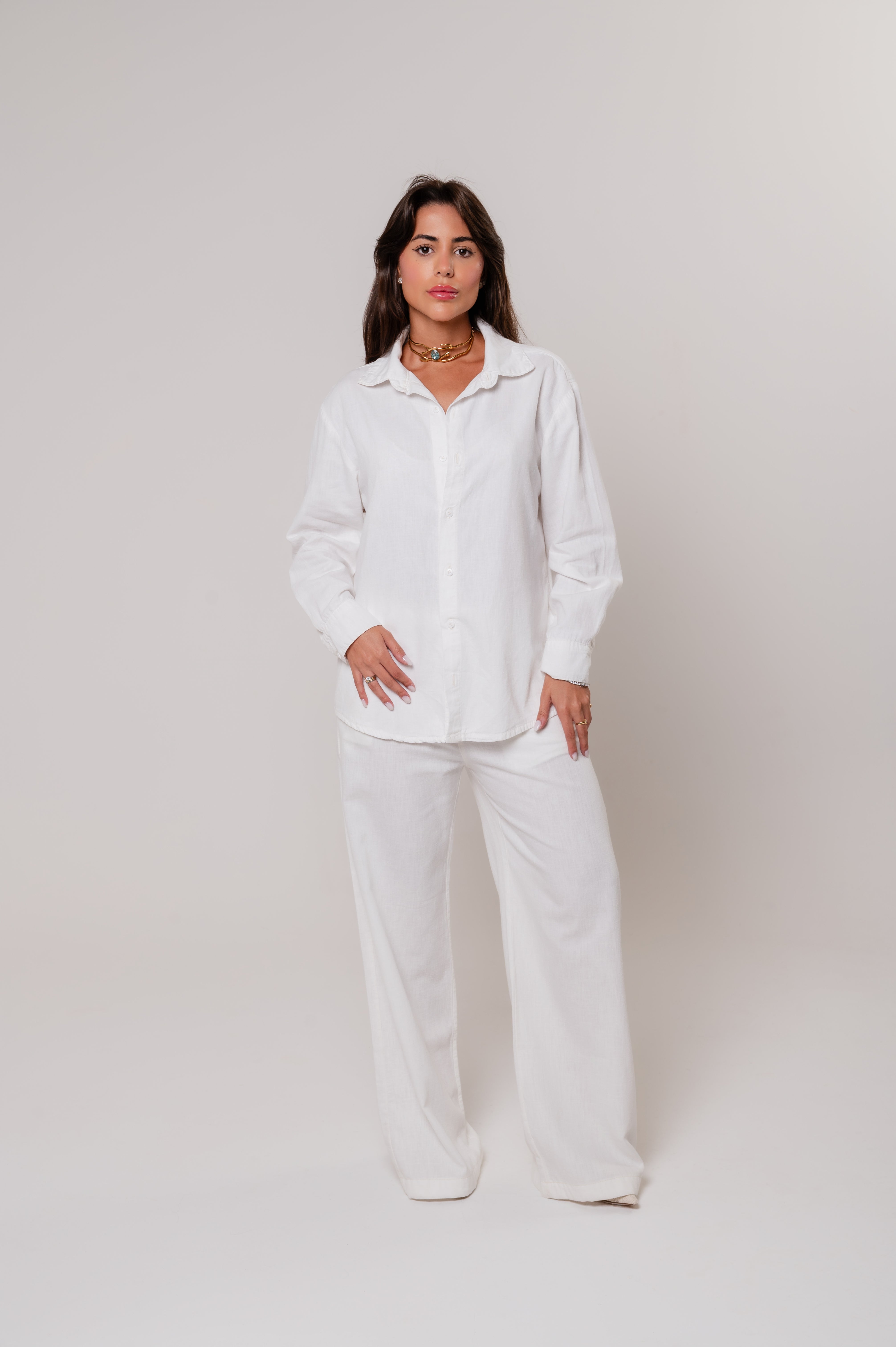 Camisa Viscolinho Oversized Branca Imagem principal do produto