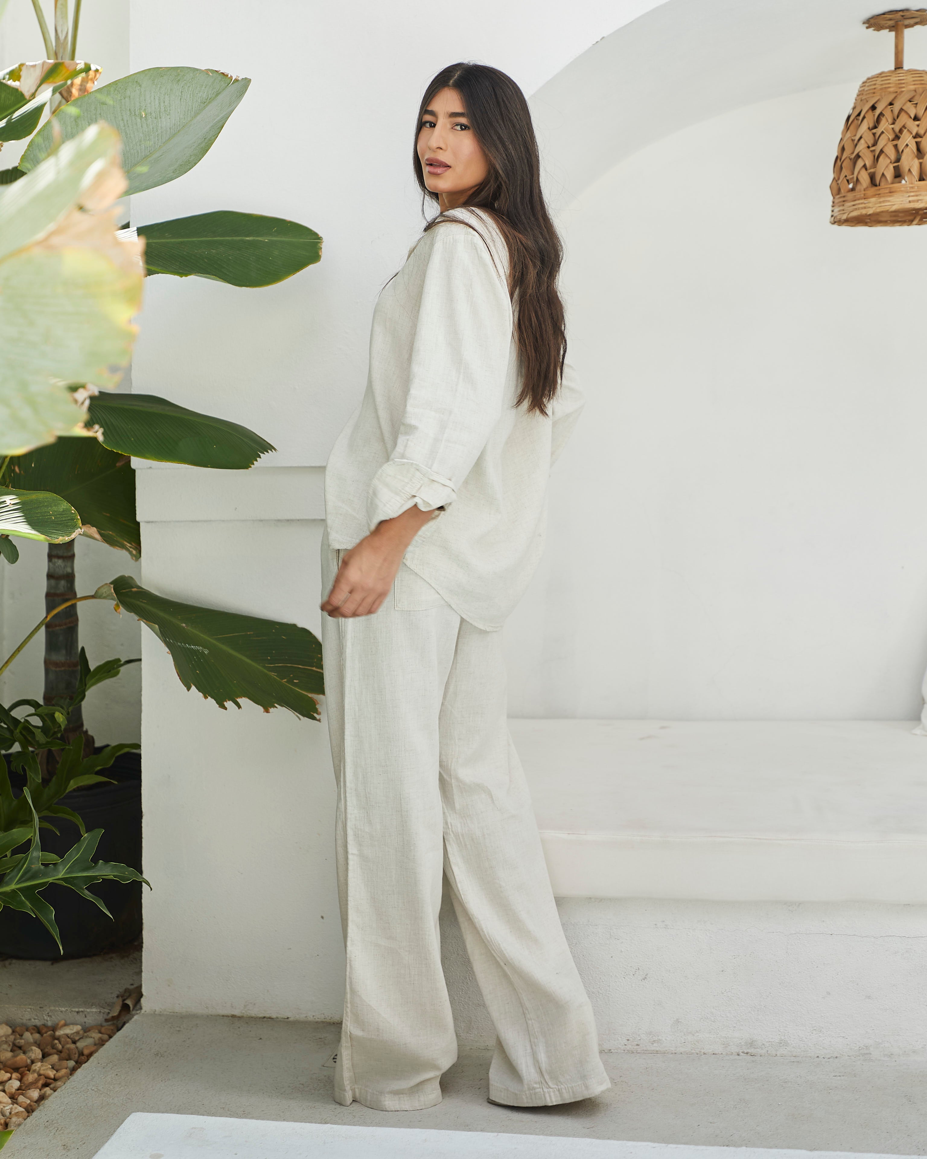 Calça Viscolinho Cós Elástico Cru Imagem secundária do produto