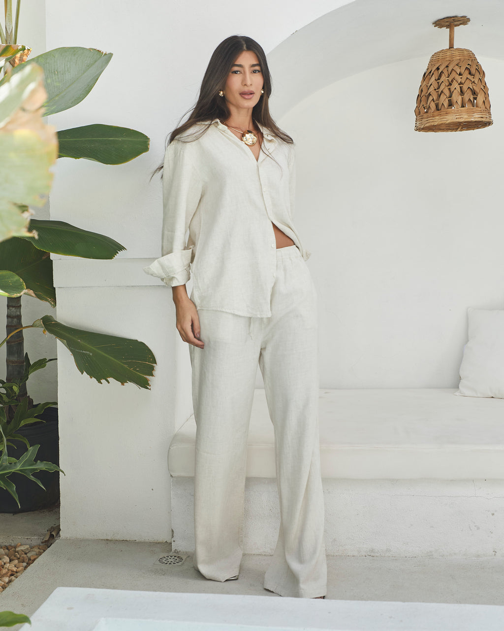 Calça Viscolinho Cós Elástico Cru