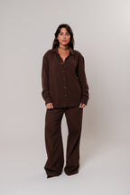 Camisa Viscolinho Oversized Marrom Café