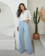 Calça Wide Leg Trancoso - Jeans Claro